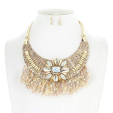 STYLISH SHELL ACCENT BIB NK SET W/ FRINGE SLN0145