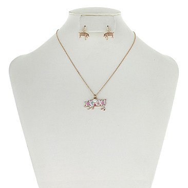 CHIC FLORAL PIG PENDANT NECKLACE SET SLN0289