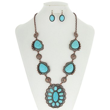 FASHIONABLE WESTERN STATEMENT TQ CONCHO NECKLACE SLN0291