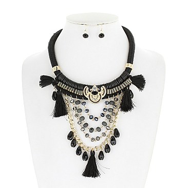 FASHIONABLE V DROP CHAIN TASSEL NECKLACE SET SLN0343
