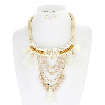 FASHIONABLE V DROP CHAIN TASSEL NECKLACE SET SLN0343