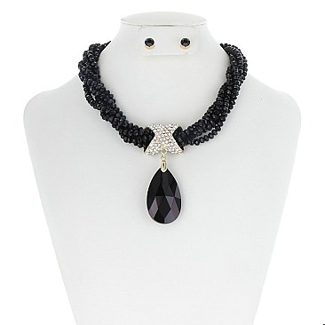 FASHIONABLE BEADED NECKLACE SET W/ TEARDROP PENDANT