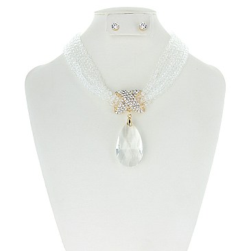 Beaded Necklace With Large Crystal Teardrop Set