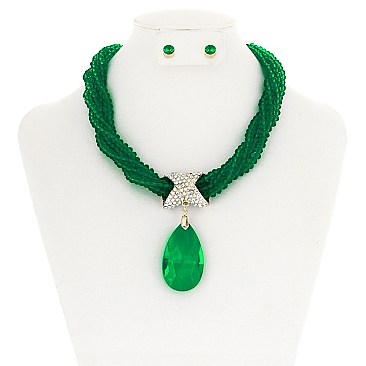 FASHIONABLE BEADED NECKLACE SET W/ TEARDROP PENDANT