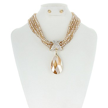 Beaded Necklace With Large Crystal Teardrop Set