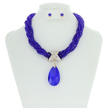 FASHIONABLE BEADED NECKLACE SET W/ TEARDROP PENDANT