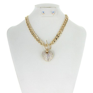 TOOGLE CHAIN NK W/ HEART PENDANT