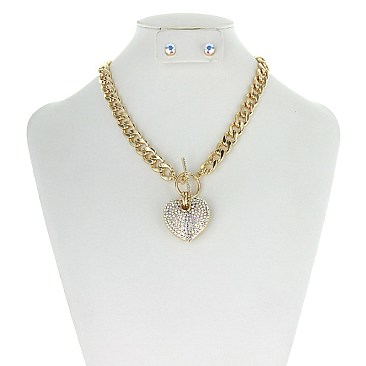 TOOGLE CHAIN NK W/ HEART PENDANT