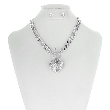 TOOGLE CHAIN NK W/ HEART PENDANT