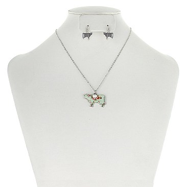 CHIC FLORAL COW PENDANT FASHION NECKLACE SET SLN0472