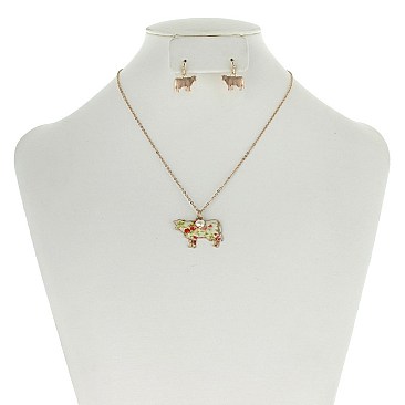 CHIC FLORAL COW PENDANT FASHION NECKLACE SET SLN0472