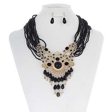 STYLISH FACETED GEM ACCENT BEADED FASHION NECKLACE SLN0489