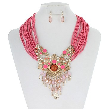 STYLISH FACETED GEM ACCENT BEADED FASHION NECKLACE SLN0489