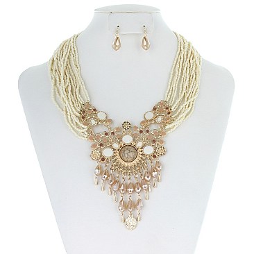 STYLISH FACETED GEM ACCENT BEADED FASHION NECKLACE SLN0489