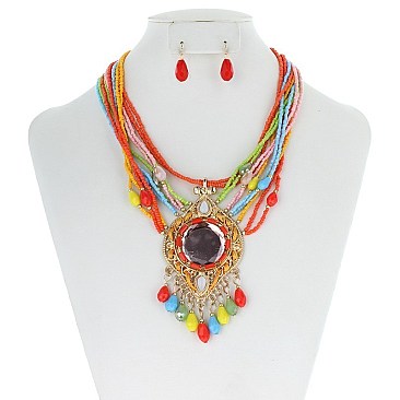 STYLISH MULTI LAYER BEADED FASHION NECKLACE SET SLN0490