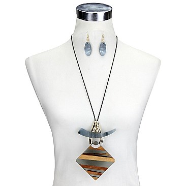 STYLISH 1 LINE NECKLACE SET W/ LRG SQ PENDANT SLN0506