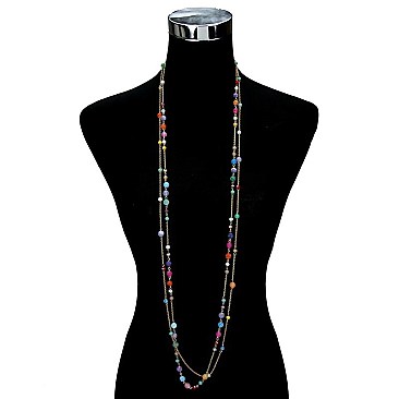 FASHIONABLE LONG NATURAL STONE BEADED NECKLACE SLN0537