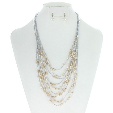 FASHIONABLE MULTI STRAND BEADED NECKLACE SET SLN0607