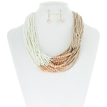 STYLISH MULTI LAYER BEADED FASHION NECKLACE SET SLN0609
