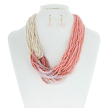 STYLISH MULTI LAYER BEADED FASHION NECKLACE SET SLN0609