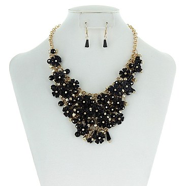 STYLISH METAL FLOWERS AND ACRYLIC STATEMENT NECKLACE SET SLN0695