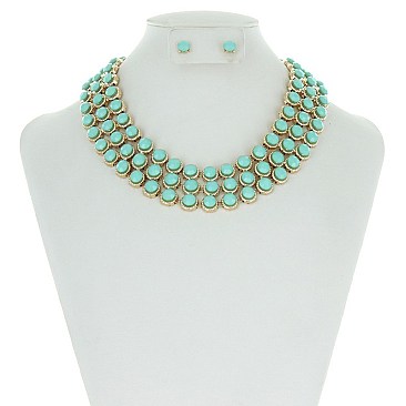 CLASSY 3 LINE ACRYLIC BEAD NECKLACE SET SLN0700