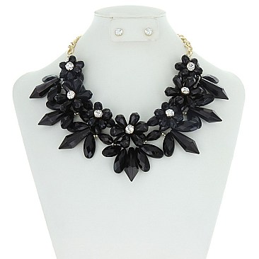 ELEGANT NECKLACE SET STATEMENT CRYSTAL FLOWERS SLN0740