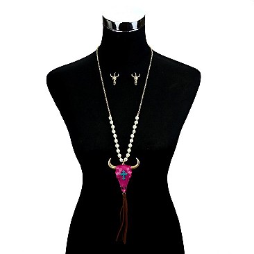 STYLISH STEER HEAD CROSS TASSEL NECKLACE SLN0753