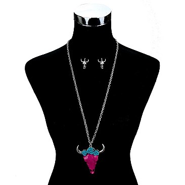 STYLISH STEER HEAD ROSES PENDANT NECKLACE SLN0754