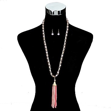 STYLISH LONG BEADED NK SET W/ TASSEL SLN0804