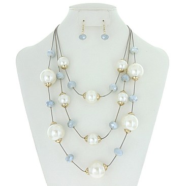 STYLISH 3LAYER PEARL  BEAD NK SET SLN0815