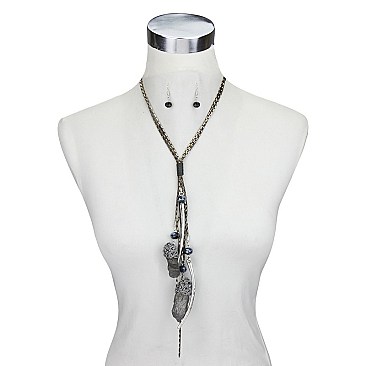 STYLISH 2-STONE PENDANT LENGTHY NK SET SLN0816