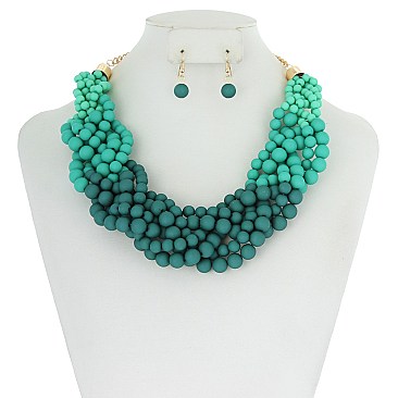 TRENDY Wood Beaded braided Necklace Set SLN0833