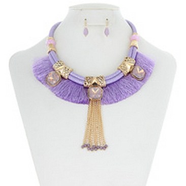 STYLISH TASSELLED FRINGE FASHION NECKLACE SET SLN0865