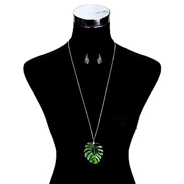 FASHIONABLE PALM TREE LEAF PRINT NECKLACE SET SLN0969