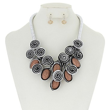 Fashionable Necklace Set w/ Swirl Bib SLN1007