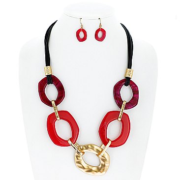 CIRCLE ACETATE ADJUSTABLE NECKLACE Earrings Set