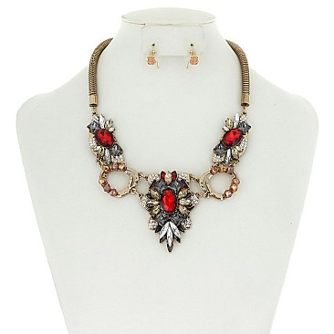 RHINESTONE STATEMENT NECKLACE SET MEZN1141