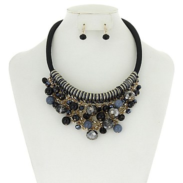 Trendy Beaded Bib Necklace Set SLN1143