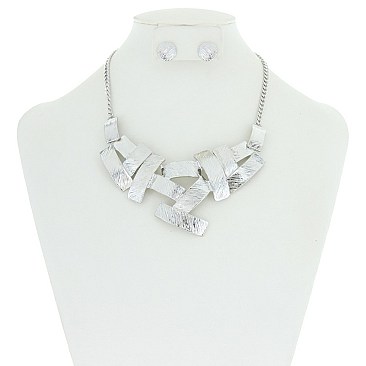 Elegant Brushed Metal Fashion Necklace Set SLN1150