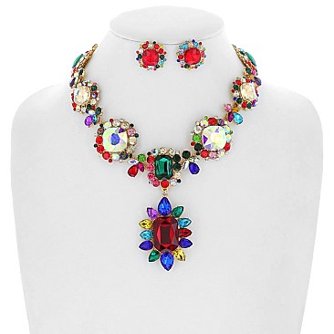 Dazzling Multi Stone Link Evening Necklace Set