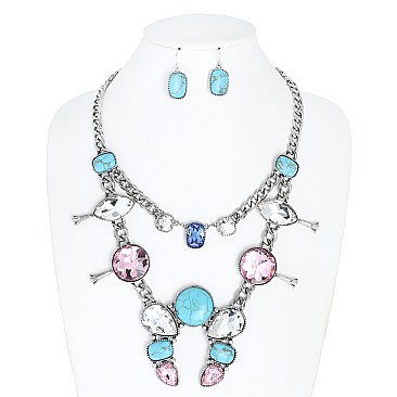 WESTERN CRYSTAL SQUASH BLOSSOM NECKLACE EARRING SET