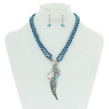 TRENDY WING GLASS BEADED NECKLACE SET SLN1242