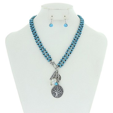 TRENDY TREE OF LIFE GLASS BEADED NECKLACE SET SLN1243