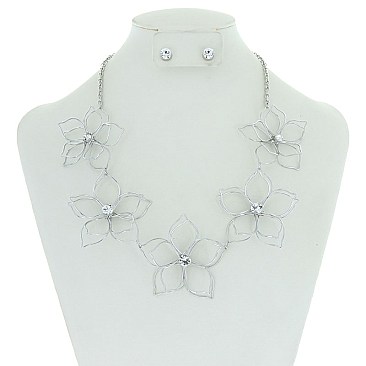 BIG METAL FLOWERS NECKLACE SET MEZN1251