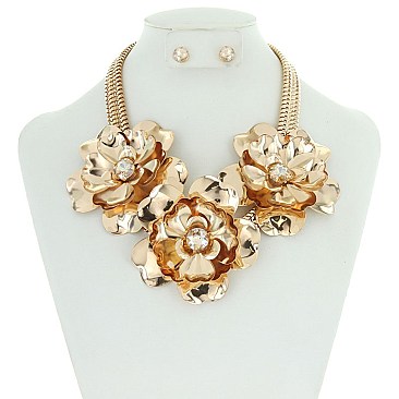 LARGE METAL FLOWERS NECKLACE SET MEZN1265