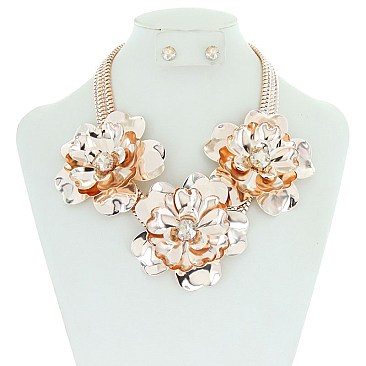 LARGE METAL FLOWERS NECKLACE SET MEZN1265