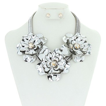 LARGE METAL FLOWERS NECKLACE SET MEZN1265