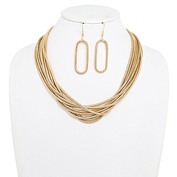 ELEGANT 8 STRANDS COILED SNAKE CHAIN NECKLACE EARRING SET