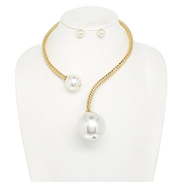 PEARL HINGED OPEN COLLAR NECKLACE SET
